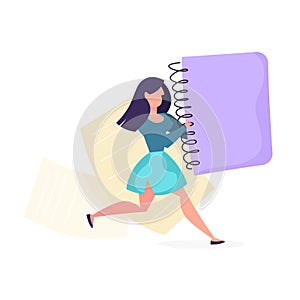 Copywriter concept. Woman holding a big notebook