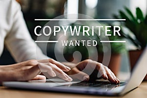 Copywriter using laptop, typing on keyboard