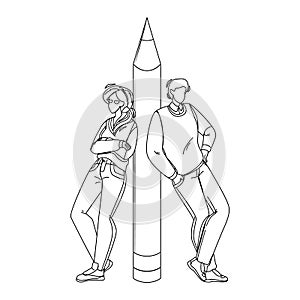 Copywriters Man And Woman Leaned Pencil Vector