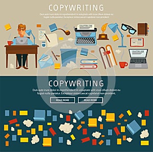 Copywriting with content writer writing text website set