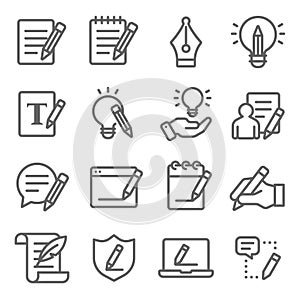 Copywriting icons set vector illustration. Contains such icon as content, writing, ideation, storytelling, editing and more. Expan photo