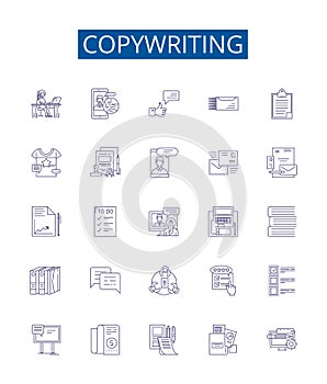 Copywriting line icons signs set. Design collection of Copywriting, Writing, Content, Creativity, Advertising, Scripting