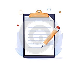 Copywriting, writing icon. Clipboard with pencil and text. Creative writing and storytelling, education concept.