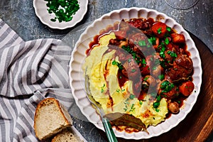 Coq au vin chicken meatballs with mashed potatoes