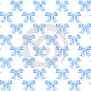 Coquette seamless pattern Blue victoria lace bow watercolor