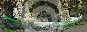 Coquihalla Canyon Provincial Park, Coquihalla River rushes through deep Limestone Gorge at Orthello Tunnels near Hope, BC, Canada