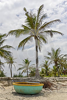 A coracle on the beach in Hoi An, Vietnam