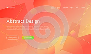 Coral Abstract Geometric Circle Shape Landing Page Background. Orange Digital Square Graphic Gradient Pattern. Dynamic