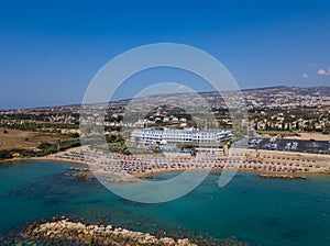 Coral beach in Paphos Cyprus - aerial view