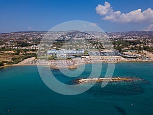 Coral beach in Paphos Cyprus - aerial view