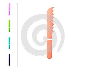 Coral Bread knife icon isolated on white background. Cutlery symbol. Set color icons. Vector Illustration