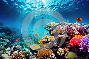 Coral and fish in the Red Sea. Egypt. Africa, Underwater life of the Red Sea. Colorful and beautiful underwater world, AI