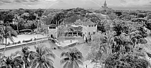 Coral Gables buildings and park as seen from drone, slow motion