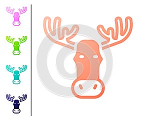 Coral Moose head with horns icon isolated on white background. Set color icons. Vector