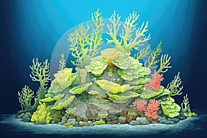 a coral outcrop lit by glow of phosphorescent algae
