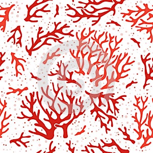 Coral pattern. Ocean sea reef corals, aquarium marine life design vector seamless wallpaper