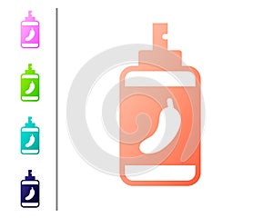 Coral Pepper spray icon isolated on white background. OC gas. Capsicum self defense aerosol. Set color icons. Vector