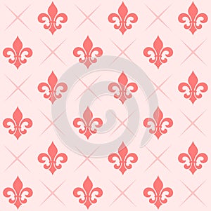 Coral pink Fleur de lis pattern