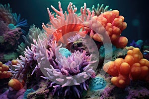 coral polyps releasing colorful spawn bundles