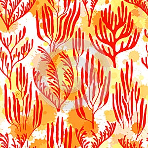 Ocean corals seamless pattern., Abstract Great Barrier Reef corals background.