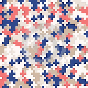 Coral red and navy blue with gold. Random colored abstract geometric mosaic pattern background