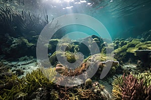 coral reef with colorful aquatic plants and seagrasses