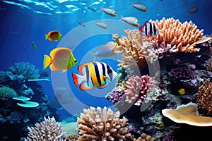 Coral reef fishes in sea