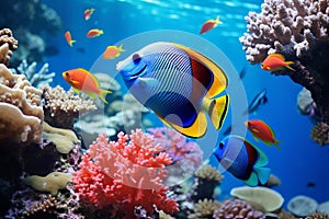 Coral reef fishes in sea