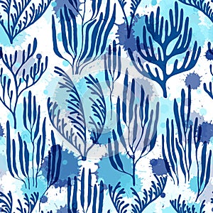 Coral reef seamless pattern., Abstract Great Barrier Reef corals background.