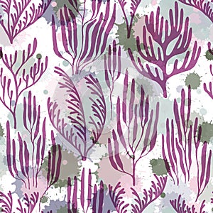 Coral reef seamless pattern., Caribbean staghorn and pillar corals diversity.