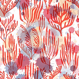 Coral reef seamless pattern., Caribbean staghorn and pillar corals diversity
