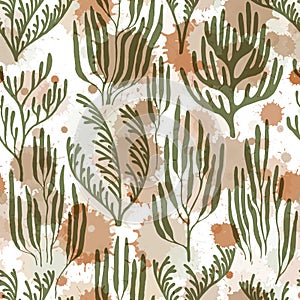 Coral reef seamless pattern., Red Sea coral reef branches and bushes cartoon.
