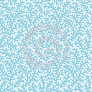 Coral reef seamless or repeat pattern background, wallpaper. Light blue, 4 tiles here.
