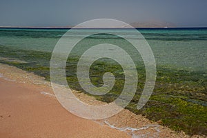 Coral reef and Tiran island. Sharm El Sheikh. Red Sea. Egypt