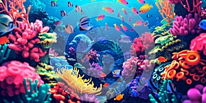 coral reef with tropical fish and Save Our Reefs , vibrant colors