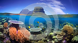 Coral reef in the underwater world. Marine life. Sea creatures. AI generated