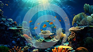 Coral reef in the underwater world. Marine life. Sea creatures. AI generated