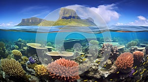 Coral reef in the underwater world. Marine life. Sea creatures. AI generated