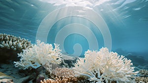 Coral reefs essential for biodiversity and coastal protection are bleached and dying due to ocean acidification caused