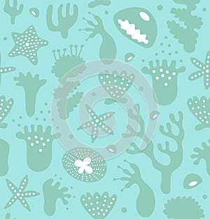 Coral reefs seamless pattern, decorative monochrome background, vector nautic texture, sealife. photo