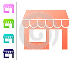 Coral Shopping building or market store icon isolated on white background. Shop construction. Set color icons. Vector