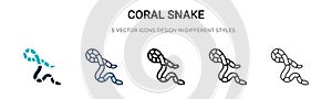 Coral snake icon in filled, thin line, outline and stroke style. Vector illustration of two colored and black coral snake vector