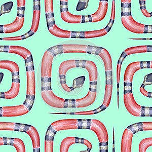 Coral snakes Micrurus lemniscatus geometric seamless pattern