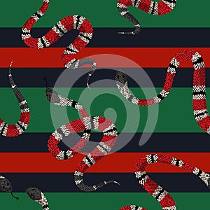 Coral Snakes Seamless Pattern. Snake Skin Fashion Background for Textile Fabric, Prints, Wallpaper. Animal Reptile