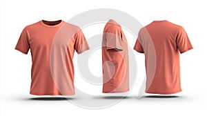 Coral T-Shirt Displayed in Three Different Angles Generative AI