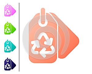 Coral Tag with recycle symbol icon isolated on white background. Banner, label, tag, logo, sticker for eco green. Set