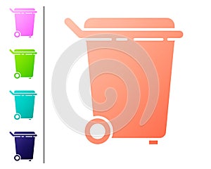 Coral Trash can icon isolated on white background. Garbage bin sign. Recycle basket icon. Office trash icon. Set color