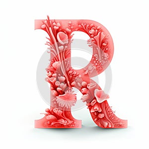 Coral Vector Letter R With Floral Decorations