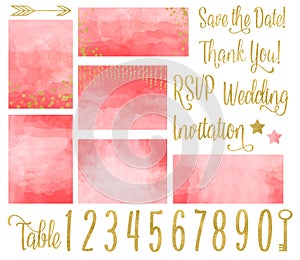 Coral Wedding Invitation Watercolor Set