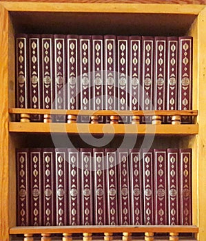 Coran books in a shelf of a mosque